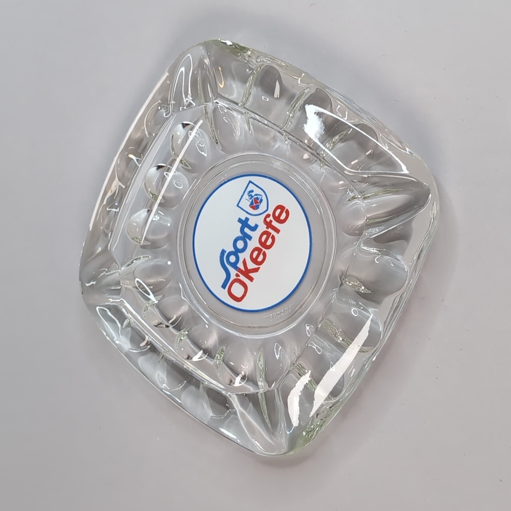 Vintage Sport O'keefe Beer Clear Glass Ashtray Made in France